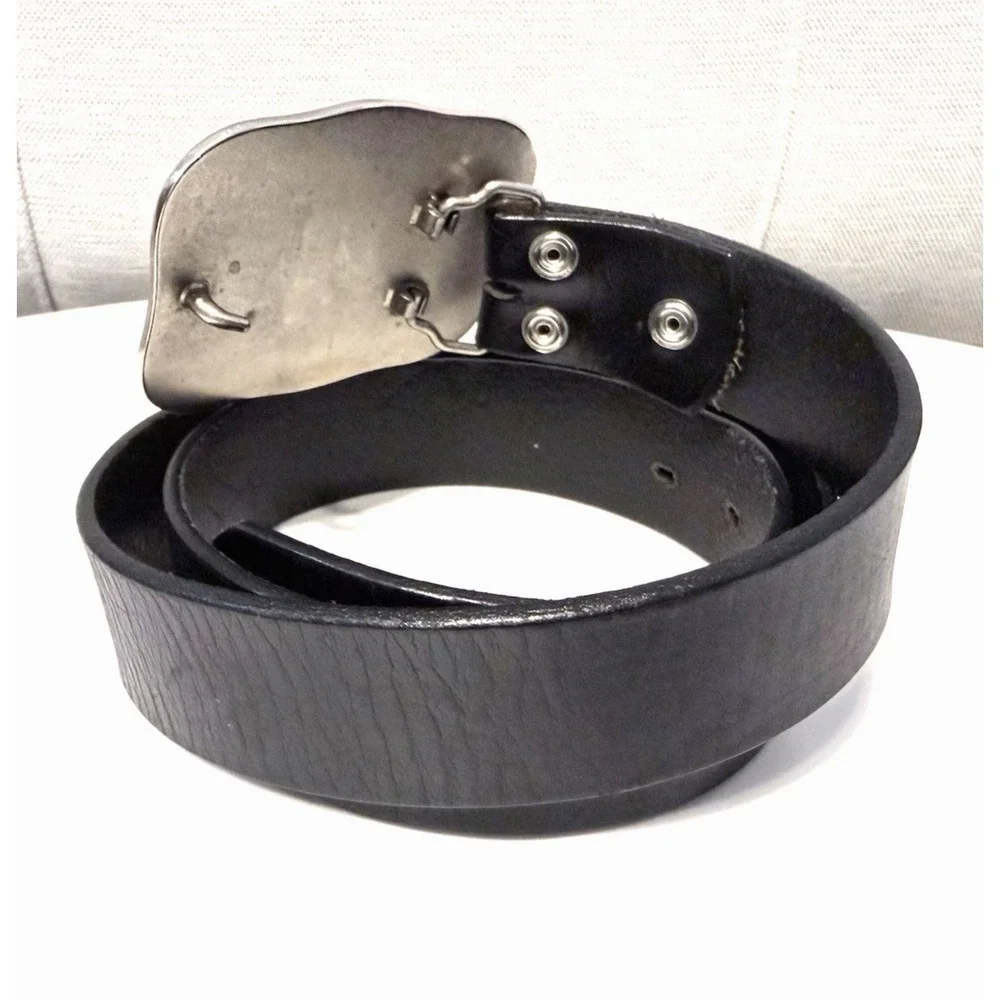 MEN'S FREEDOM BRAND BIG BUCKLE GENUINE LEATHER BLACK BELT 36